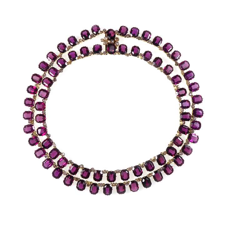 Garnet and diamond two row collar necklace